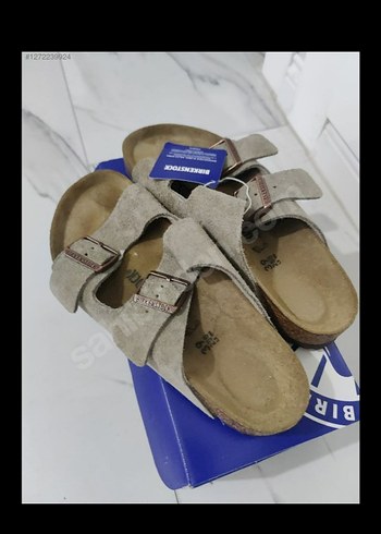 39 Beden Bej Süet Deri Tokalı Birkenstock Kadın terlik