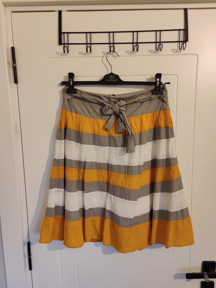 Herry Düğmeli Sarı Gri Çizgili Bohem Midi Etek - Görsel 2