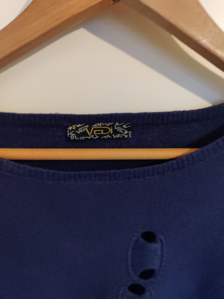 Kadın Mavi Uzun Kollu Triko Kazak - Görsel 2