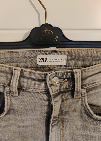 Zara Gri Kadın Yüksek Bel Skinny Yırtık Kot Pantolon - Görsel 2
