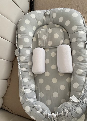 Babyjem Gri Puantiyeli Bebek Uyku Yatağı