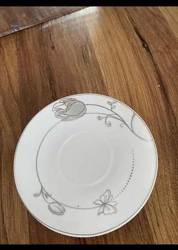 Easy Comfort Gri Desenli Beyaz Porselen Fincan ve Tabak