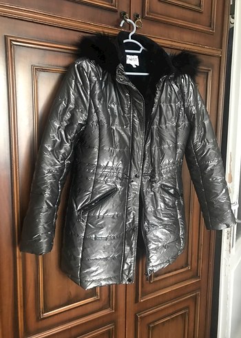 Twist Gri Metalik Tüylü Kadın Mont