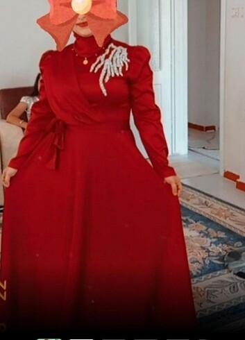 44 Beden Bordo saten Tesettür abiye 