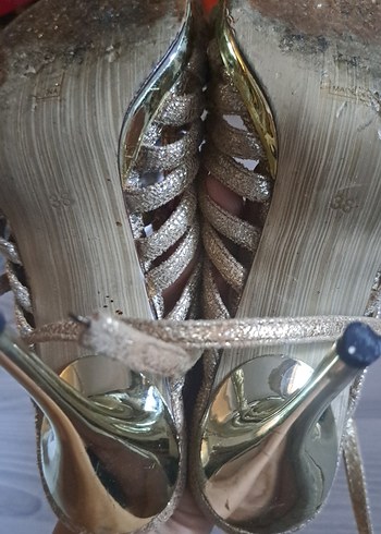 Diger Altın Rengi Yılan Desenli Dolgu Topuklu Kadın Ayakkabı - Görsel 3