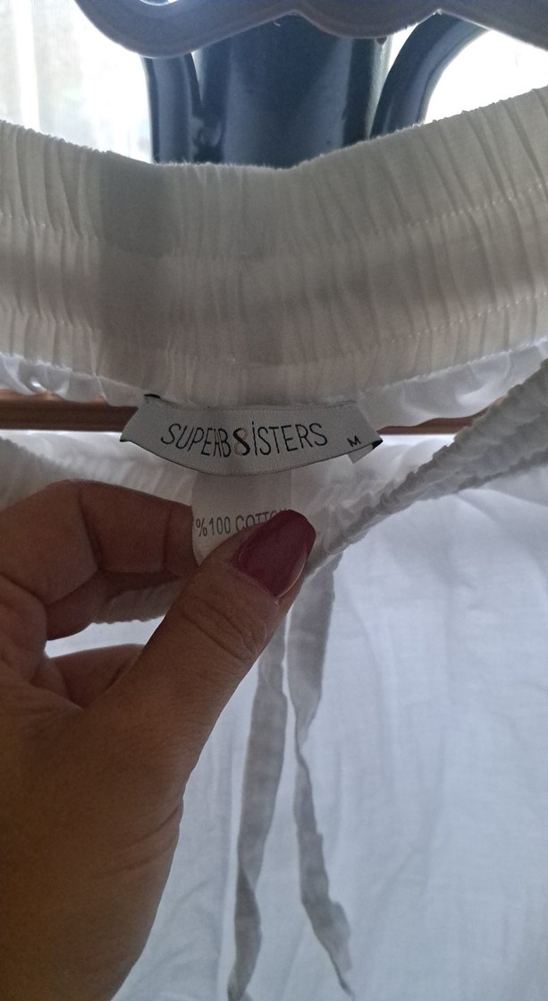 Uzun Keten Beyaz Etek Siyah Fırfır Detaylı - Görsel 3