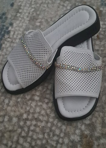 Pierre Cardin beyaz kadın taşlı kadin terliği - Görsel 5