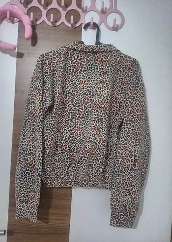 l Beden Leopar Desenli Düğmeli Kadın Ceket