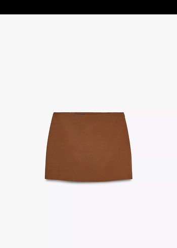 Zara Kadın Kahverengi kumaş Mini Etek