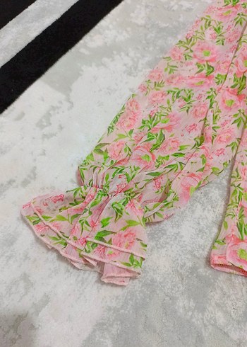 s Beden çeşitli Renk Pembe Fırfırlı Uzun Kollu Bohem Bluz