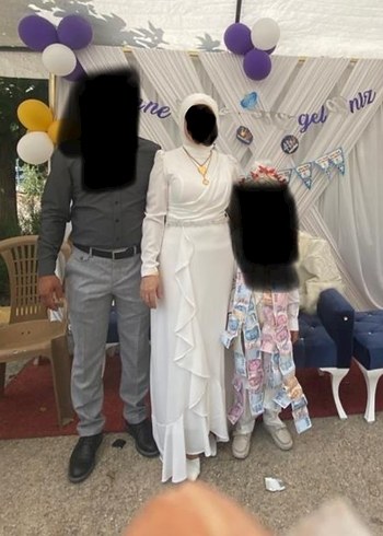 Diğer Uzun Kollu Beyaz Drapeli Tesettür Abiye