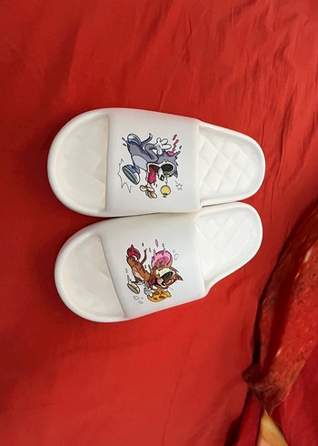 40 Beden Beyaz Tom ve Jerry Baskılı Platform Terlik