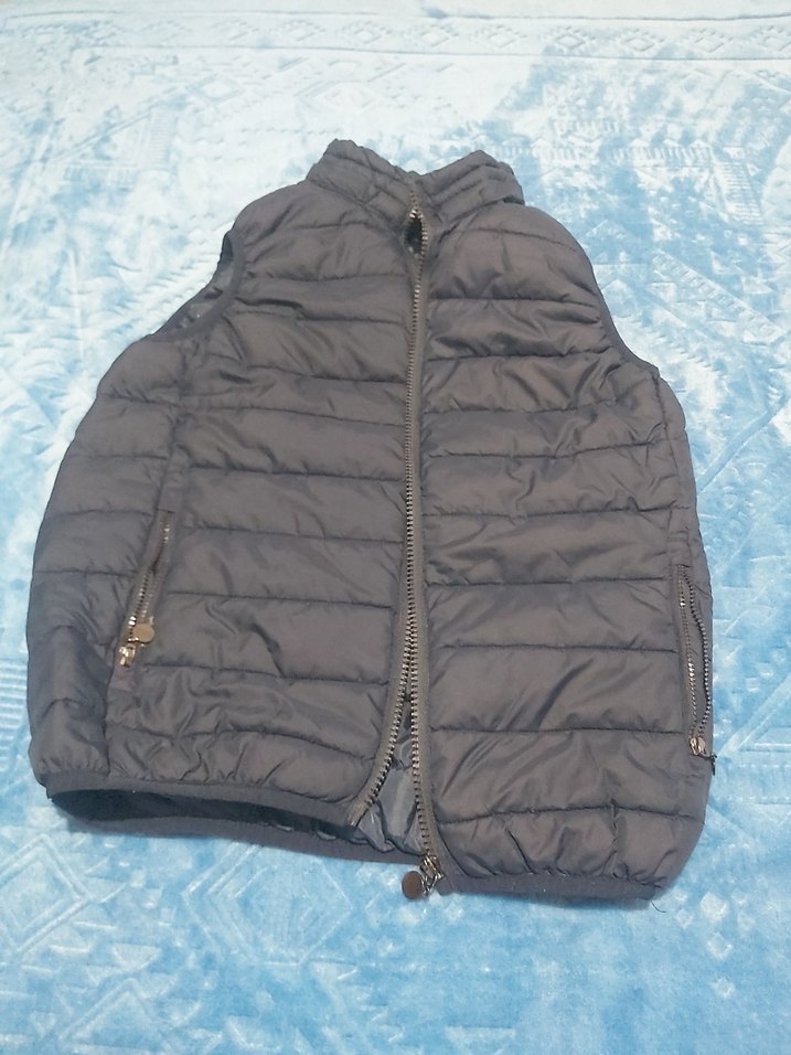 Fermuarlı Gri Kadın Puff Yelek - Görsel 5