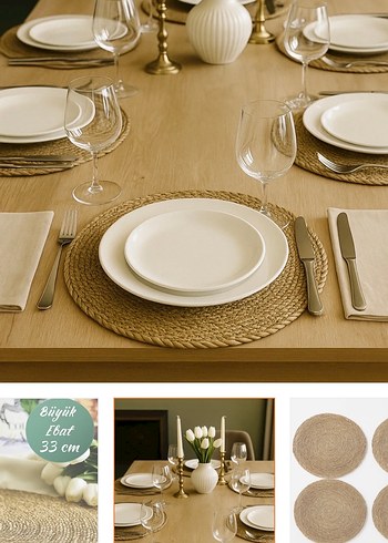 6lı Bohem Tarzı Bej Hasır Amerikan Servisi - Görsel 2