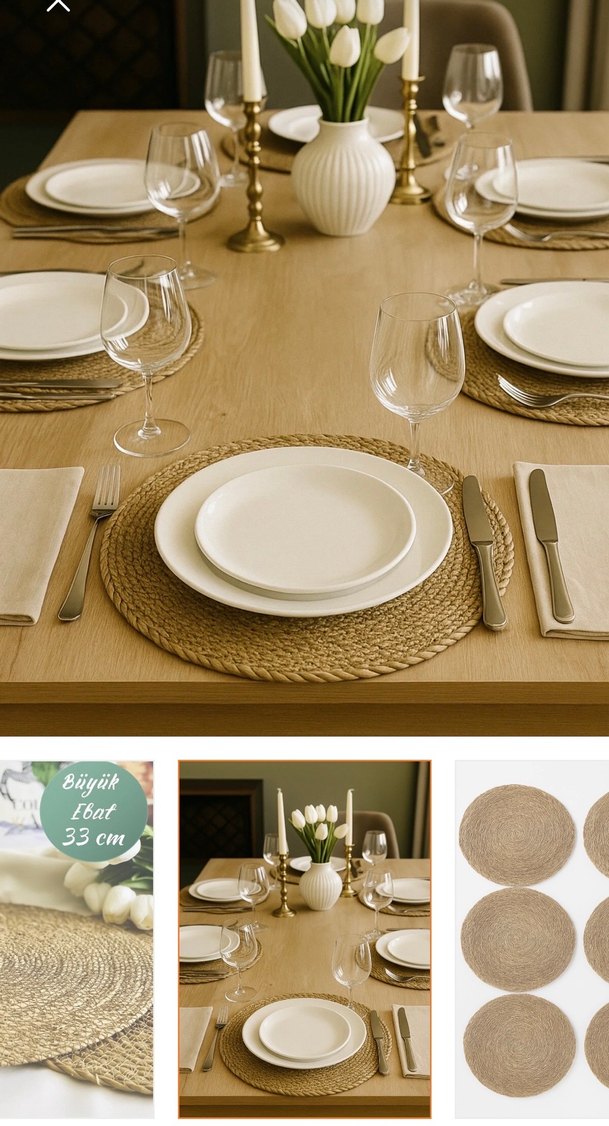 6lı Bohem Tarzı Bej Hasır Amerikan Servisi - Görsel 2