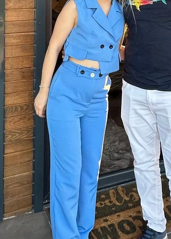 s Beden Mavi Kolsuz Mini Denim Takım
