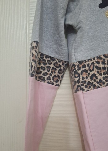 Kız Çocuk Gri-Pembe Desenli Sweatshirt - Görsel 3