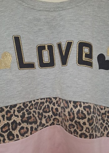 Kız Çocuk Gri-Pembe Desenli Sweatshirt - Görsel 2