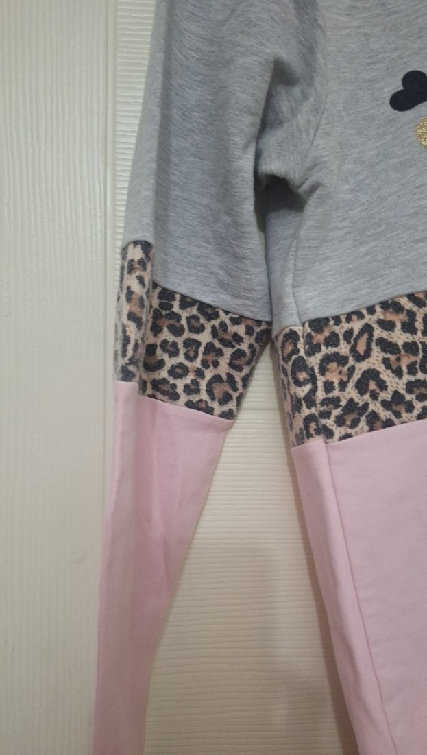 Kız Çocuk Gri-Pembe Desenli Sweatshirt - Görsel 3