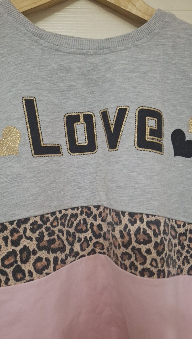 Kız Çocuk Gri-Pembe Desenli Sweatshirt - Görsel 2