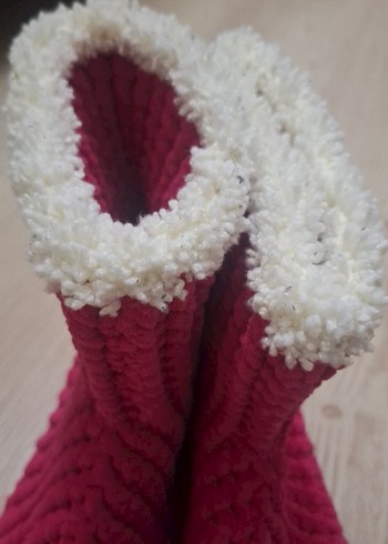 Pembe Örgü Sıcak Ev Terliği - Görsel 2