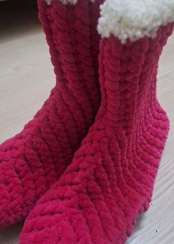 Pembe Örgü Sıcak Ev Terliği - Görsel 3