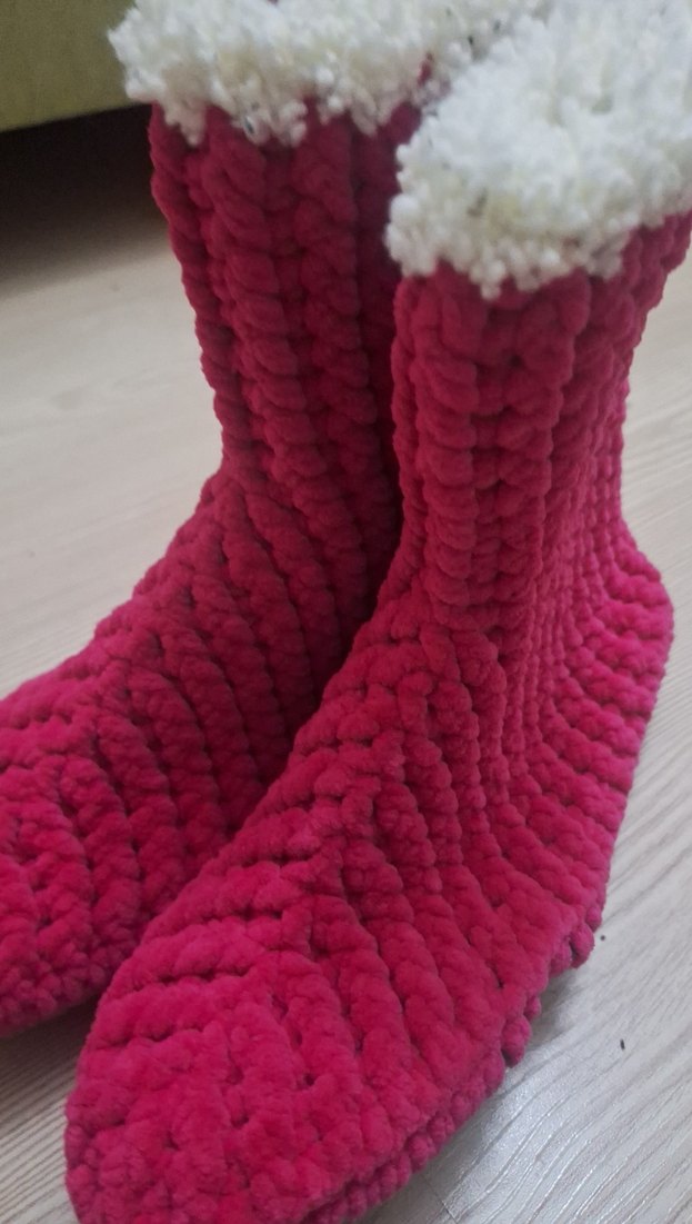 Pembe Örgü Sıcak Ev Terliği - Görsel 3