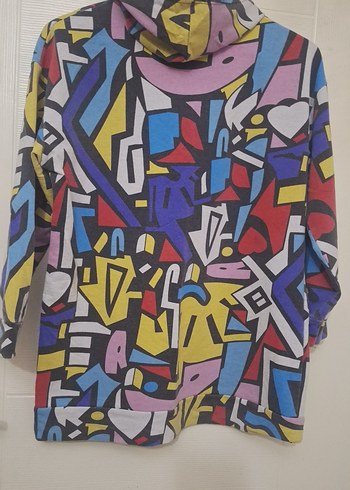 asimetrik desen kapişonlu sweatshirt - Görsel 2