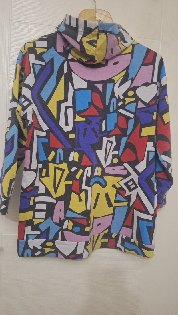 asimetrik desen kapişonlu sweatshirt - Görsel 2