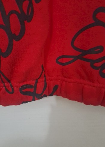 Kırmızı Baskılı Kapüşonlu Kadın Sweatshirt - Görsel 3