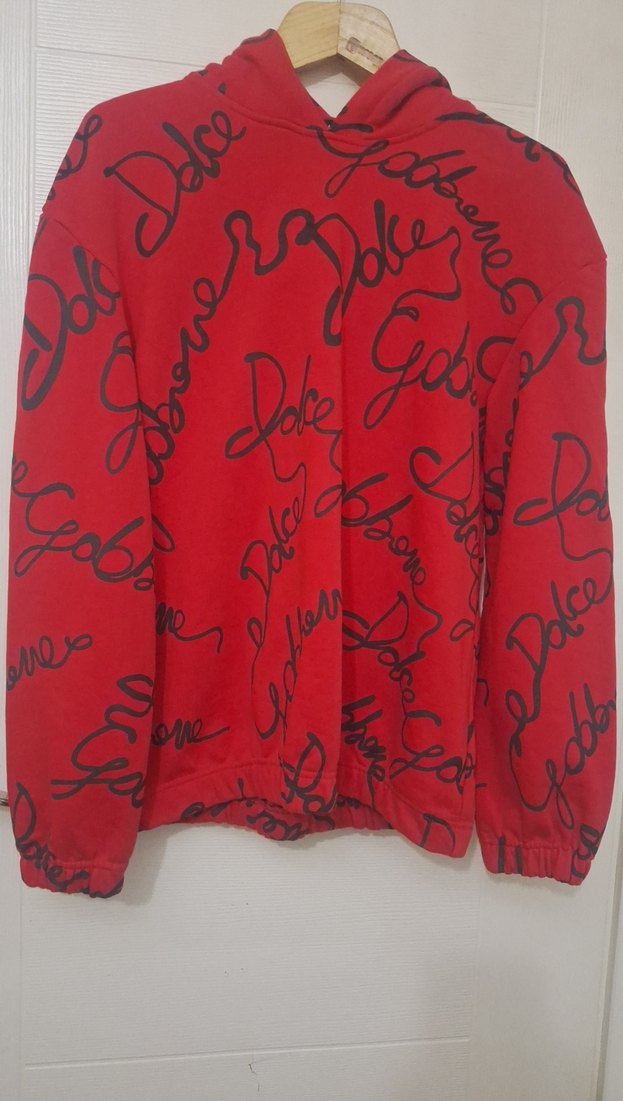 Kırmızı Baskılı Kapüşonlu Kadın Sweatshirt - Görsel 5