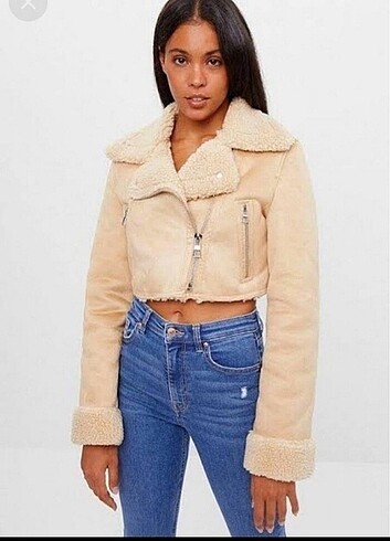Bershka Bershka crop kürklü mont
