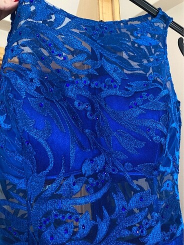 Parti elbisesi kabarik tül detayli dantelli - Görsel 5