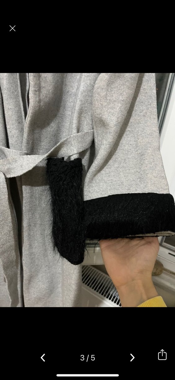 Gri Uzun Kaban, Siyah Kürk Detaylı - Görsel 3