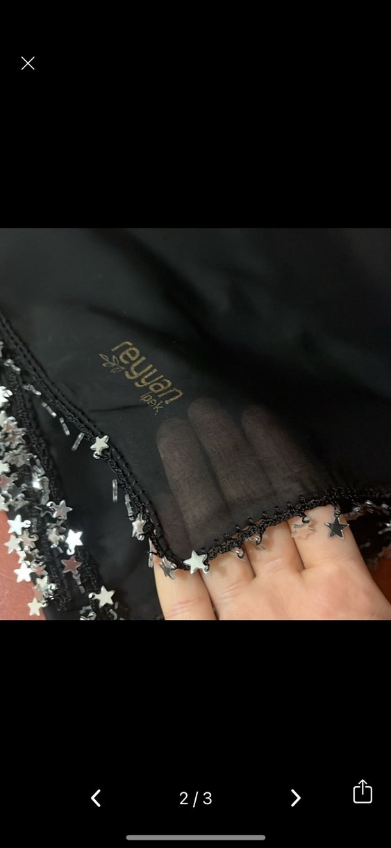 Parlak Siyah Dantel Detaylı Kadın Şal - Görsel 2