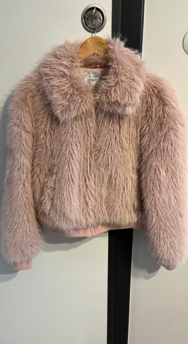 Bej Pembe Kürk Mont - Görsel 2