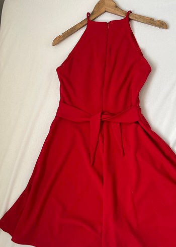 Kırmızı Midi Drapeli Kadın Abiye Elbise - Görsel 4