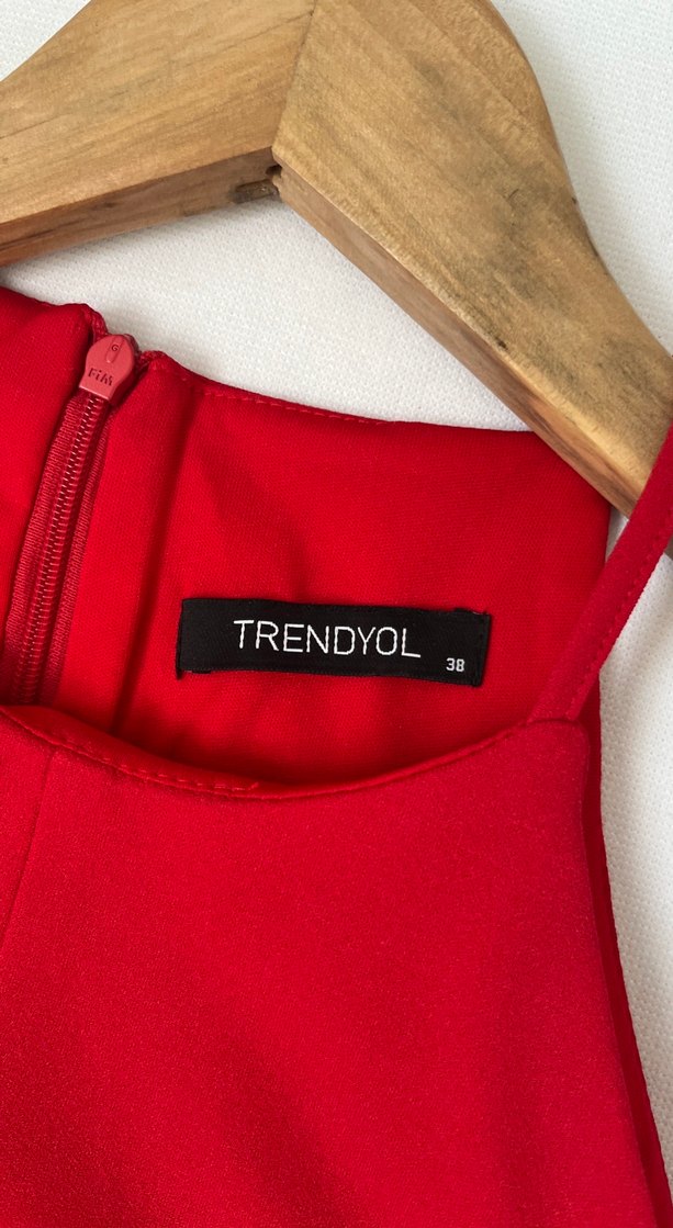 Kırmızı Midi Drapeli Kadın Abiye Elbise - Görsel 3