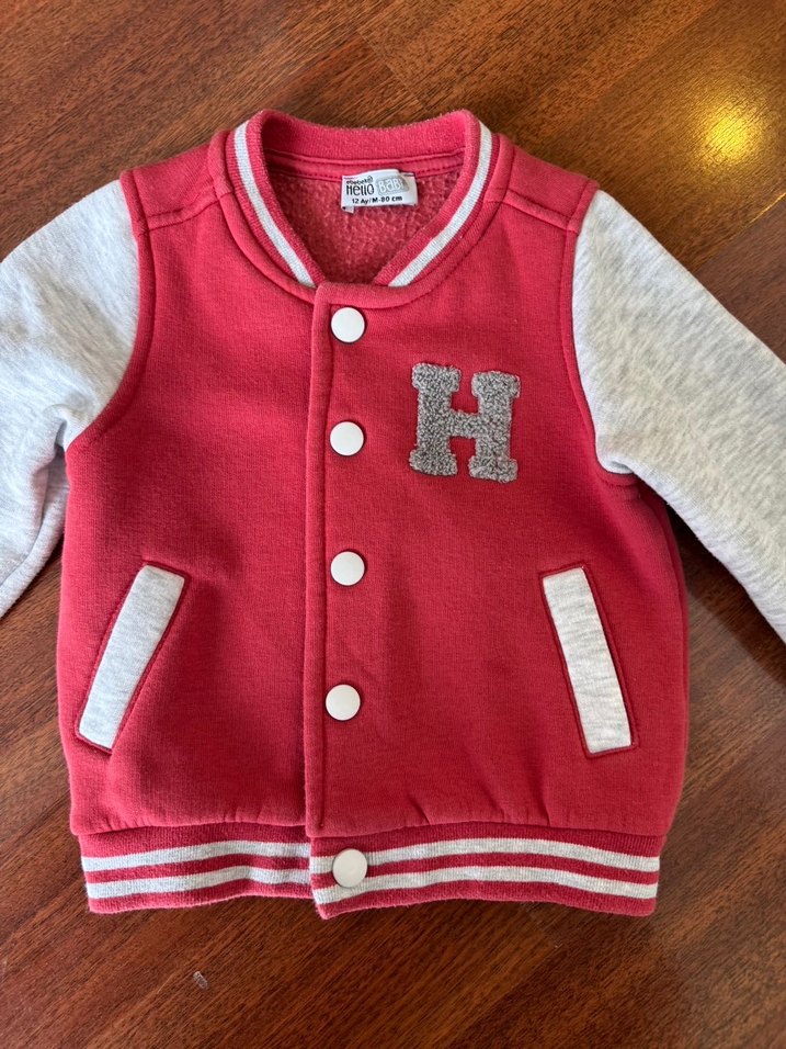 Kırmızı Gri Düğmeli Bebek Ceket - Görsel 2