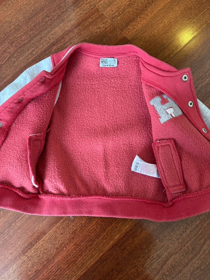 Kırmızı Gri Düğmeli Bebek Ceket - Görsel 3