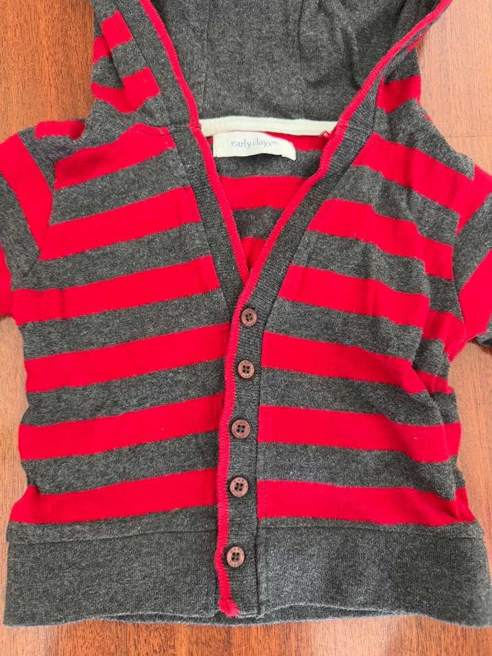 Çizgili Kapüşonlu Erkek Bebek Hırka - Görsel 2