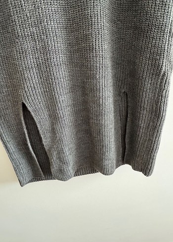 Gri Yüksek Yakalı Triko Uzun Elbise - Görsel 3