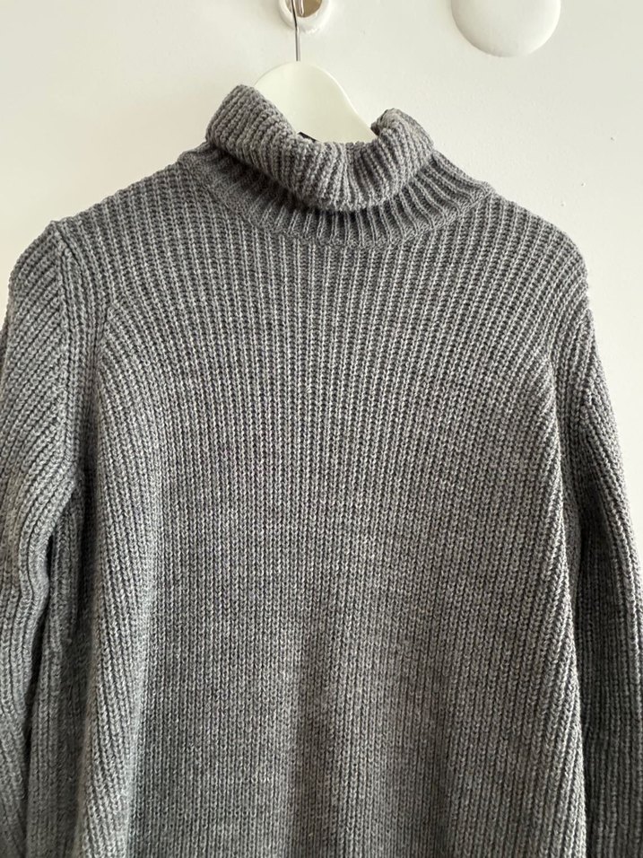 Gri Yüksek Yakalı Triko Uzun Elbise - Görsel 4