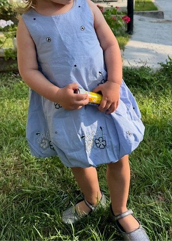 Nakışlı Mavi Kız Bebek Elbisesi Boncuk Detaylı - Görsel 7