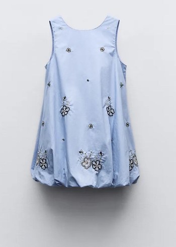 Nakışlı Mavi Kız Bebek Elbisesi Boncuk Detaylı - Görsel 6