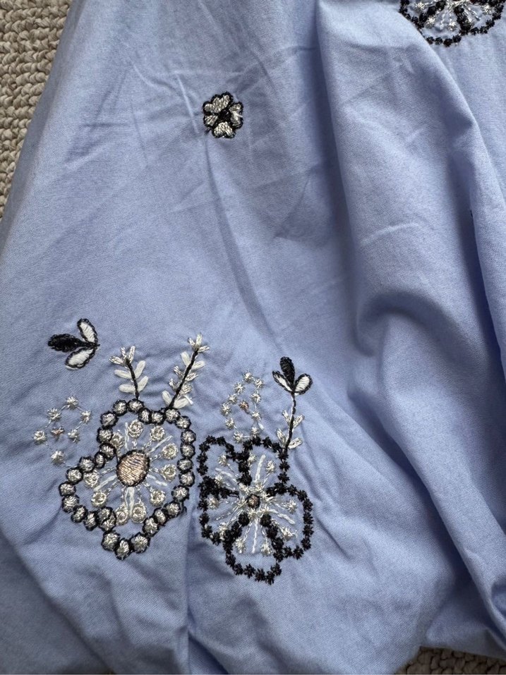 Nakışlı Mavi Kız Bebek Elbisesi Boncuk Detaylı - Görsel 2