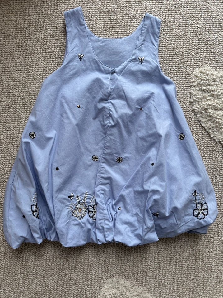 Nakışlı Mavi Kız Bebek Elbisesi Boncuk Detaylı - Görsel 3