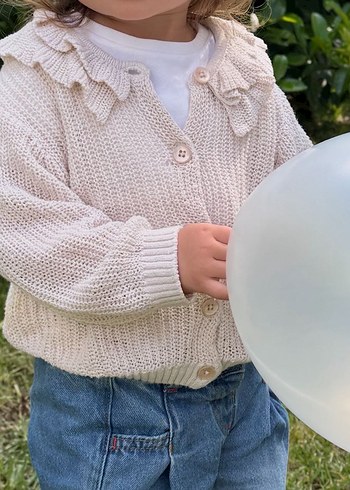 Kız Çocuk Bej Örgü Hırka - Görsel 6