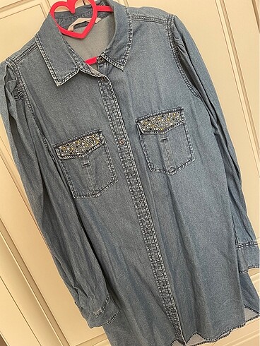 Zara boncuk detaylı denim gömlek
