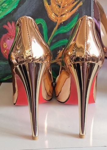 40 Beden altın Renk Roze rugan parlak Stiletto Topuklu